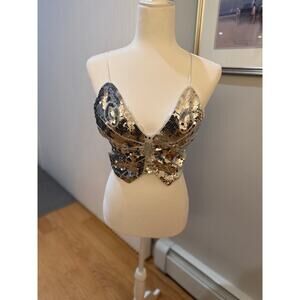 Butterfly Sequin Crop Top Silver Festival Party Bralette